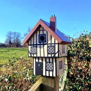 Handmade Tudor House Wooden Bird Box with Personalised Text