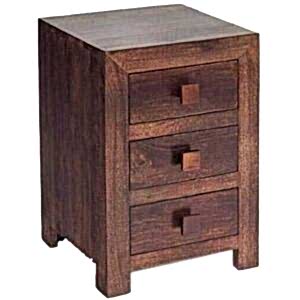 Dakota Dark Wood Mango 3 Drawer Bedside Table