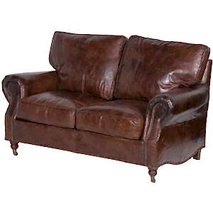 Crumpled Brown Leather Two Seater Sofa