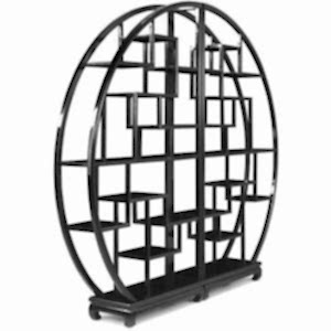 Chinese Large Circular Wooden Display Shelving Unit - Black Lacquer