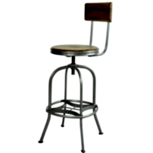 Harlem Industrial Steel & Wood Swivel Bar Stool with High Back