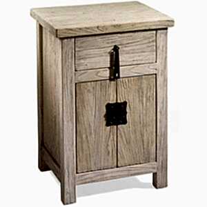 Oriental Country Wooden 2 Door 1 Drawer Bedside Cabinet - Natural Elm Finish