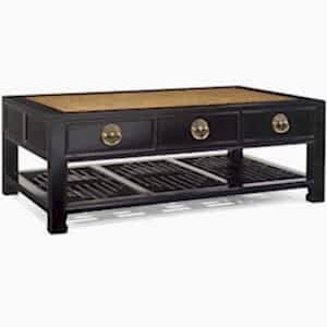 Carved Chinese Coffee Table, Black Lacquer