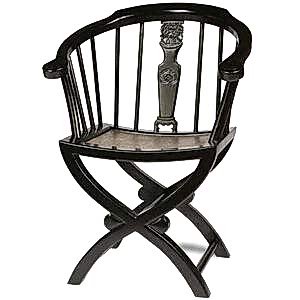 Chinese Cross Legged Wooden Armchair - Black Lacquer