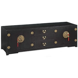 Chinese Kang 4 Door 3 Drawer Low Sideboard - Black Lacquer with Brass Handles