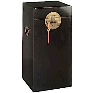 Chinese Wooden Tall Storage Trunk - Black Lacquer with Brass Handles