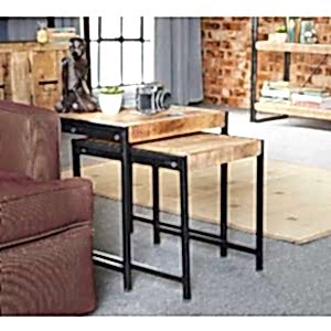 Upcycled Industrial Style Mintis Nest of 2 Tables in Reclaimed Wood & Metal