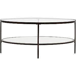 Temperley Oval Metal and Glass Coffee Table in Bronze or Champagne
