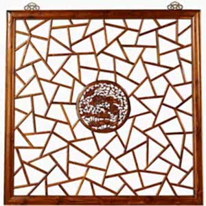 Oriental Hand Carved Square Wood Panel - Dark Elm