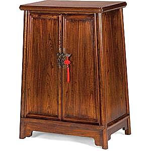 Oriental Tapered 2 Door Wooden Cabinet - Dark Elm with Brass Handles