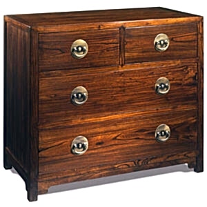 Large Chinese Wooden 4 Drawer Chest - Dark Elm with Brass Handles