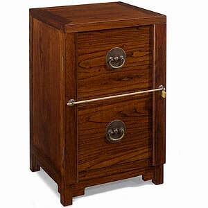 Chinese Wooden 2 Drawer Filing Cabinet - Dark Elm
