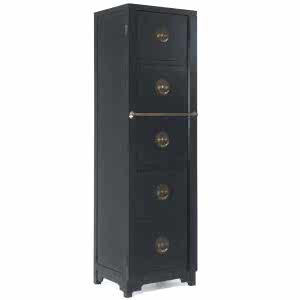 Chinese Tall Filing Cabinet with 5 Drawers, Black Lacquer