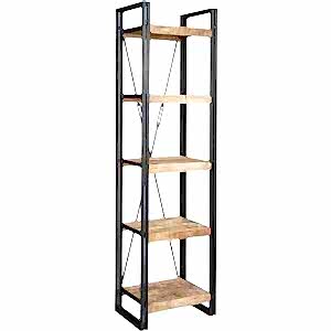 Upcycled Industrial Mintis Narrow Open Bookcase in Reclaimed Wood & Metal
