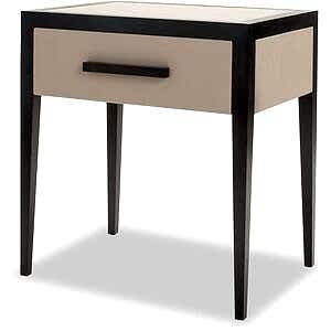 Liza Bedside Table - Beige Faux Leather & Black Frame