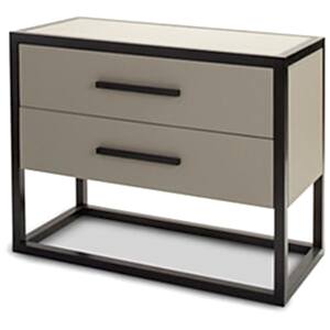 Roux Chest Of 2 Drawers Black & Taupe Faux Leather