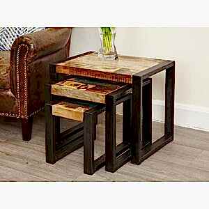 Shoreditch Rustic Nest of 3 Tables Reclaimed Wood & Metal