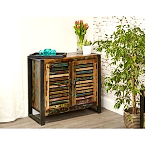 Shoreditch Rustic 2 Door Small Sideboard Reclaimed Wood & Metal