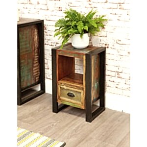 Shoreditch Rustic Bedside Table in Reclaimed Wood & Metal