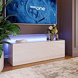Frank Olsen TV Cabinet 150cm High Gloss White with LED Mood Lighting