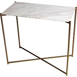 Iris Vintage Small Console Table 84 x 43cm - Glass/Marble/Wood Top & Metal Frame