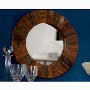 Reclaimed Wood Boat Large Round Mirror 85cm
