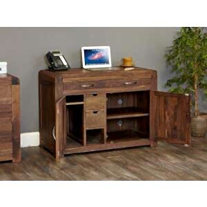 Shiro Rustic Walnut Hidden Home Office Dark Wood