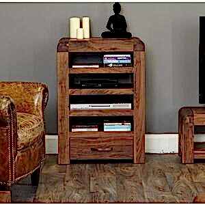 Shiro Walnut Entertainment Unit in Dark Wood with Storage