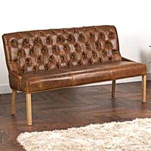 Castello Brown Cerato Leather Bench Buttoned Three Seater