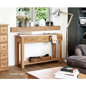 Mobel Solid Oak Modern Console Table 3 Drawers with Shelf