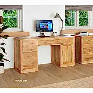 Mobel Oak Twin Pedestal Computer Desk by Baumhaus Furniture