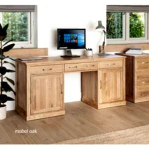 Mobel Solid Oak Large Hidden Office Twin Pedestal Desk