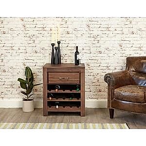 Mayan Walnut Wine Rack Lamp Table Rustic with 1 Drawer