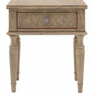 Mustique French Colonial 1 Drawer Side Table Mindy Wood with Inlaid Parquet Design in Round or Standard Design