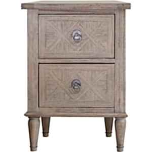 Mustique French Colonial 2 Drawer Bedside Table in Mindy Wood with Inlaid Parquet Design