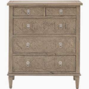 Mustique French Colonial 5 Drawer Chest in Mindy Wood with Inlaid Parquet Design