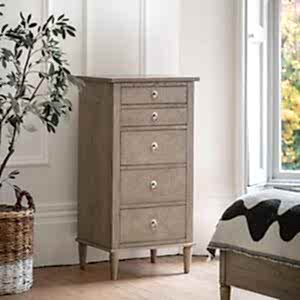 Mustique French Colonial 5 Drawer Lingerie Chest in Mindy Wood with Inlaid Parquet Design