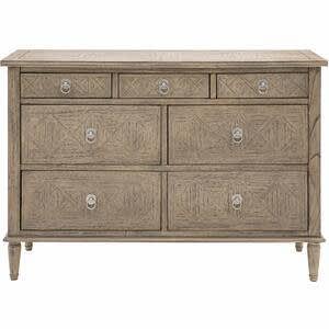 Mustique French Colonial 7 Drawer Chest in Mindy Wood with Inlaid Parquet Design