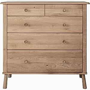 Wycombe Nordic Wooden 5 Drawer Chest in Oak or Black