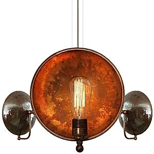 Chulainn B Industrial Antique Three-Arm Dish Chandelier in Brass or Silver