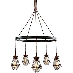 Praia 1-Tier Black & Antique Brass Industrial Caged Ring Chandelier 70cm