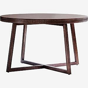 Boho Retreat Round Dark Brown Wooden Rustic Dining Table with Carved Inlay Pattern