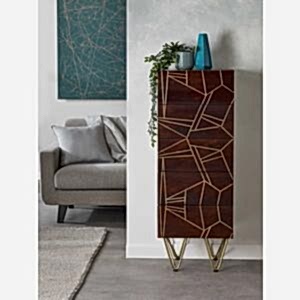 Dallas Dark Mango Tall Chest of 5 Drawers Metal Inlay