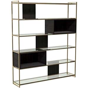 Federico High Modern Bookcase - Black or Grey Oak and Metal