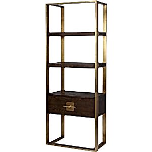 Ophir Brown Oak and Brass Contemporary Shelving