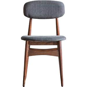 2 x Barcelona Mid-Century Walnut and Grey Fabric Dining Chair