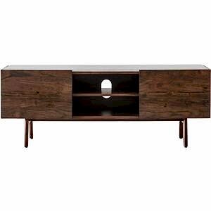 Barcelona Mid-Century Walnut Two Door Media Cabinet with White Marble Top