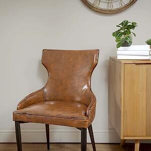 Vintage Brown Faux Leather Dining Chair