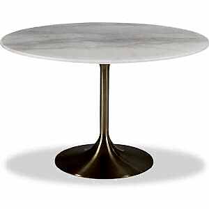 Telma Tulip Round Dining Table 100cm or 120cm White Marble & Brass/Black