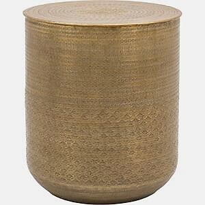 Ashta Embossed Round Metal Embossed Side Table Antique Brass